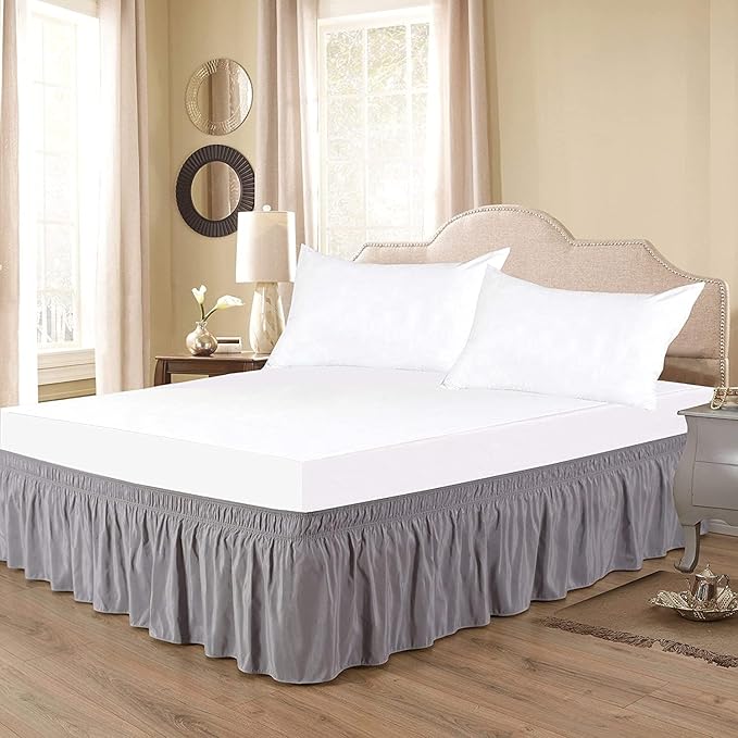 Silver Wrap Around Bed Skirts with 16" Drop - Three Sides Fabric Adjustable Elastic Dust Ruffle Silky Soft -600 TC Stretchy Bed Skirt-Twin XL(39"X 80") Silver