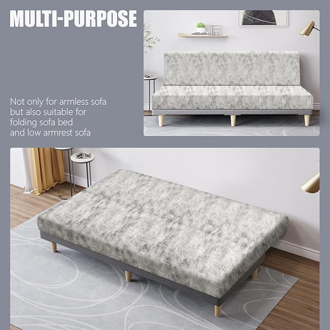 molasofa Leather Like Stretch Futon Slipcover Armless Futon Bed Sofa Cover Furniture Protector with Elastic Bottom, Soft and Washable Futon Cover for Sofa Bed Stay in Place（Larger，Beige）