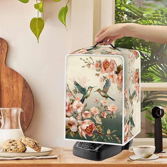 Coffee Maker Cover Protector Hummingbird Floral Kitchen Appliance Dust Cover Waterproof Folding Protector