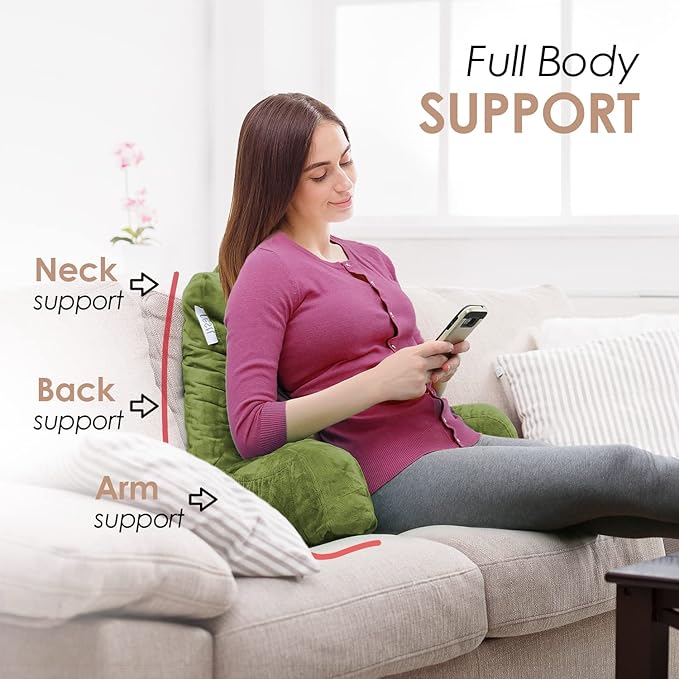 Nestl Reading Pillow for Kids & Teens with Shredded Memory Foam, Backrest Pillows for Reading, Watching, and Gaming, Use on the Couch, Bed, or Floor, Adjustable Support with Washable Cover Calla Green