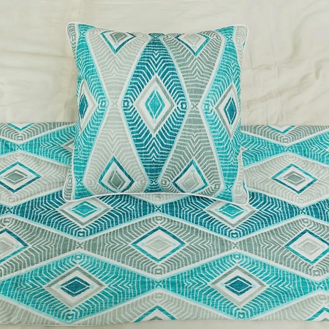 The HomeCentric King/Queen/Twin Blue, Ivory & Grey Decorative Twin 53"x18" Bed Runner Without Pillow Cover, Quilted & Printed Bed Scarf on Cotton Fabric - Tallulah
