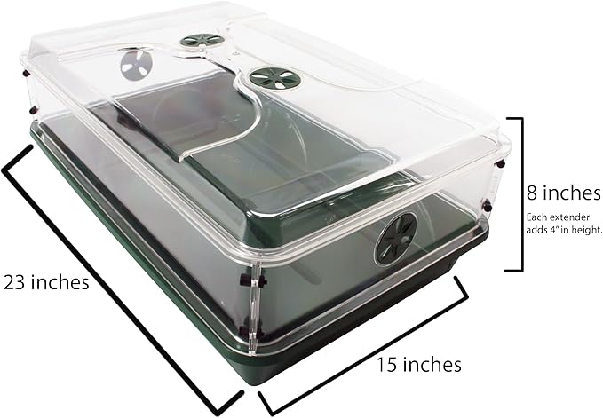 EarlyGrow 95457 24" x 15" x 16.75" Domed Propagator, Green, 3 Side Extenders and Locking Clip Set