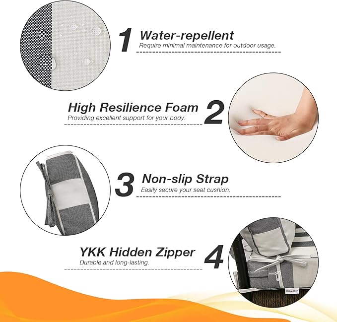 Outdoor Separate High Back Chair Cushion Seat Pads, 2-Pack 44 x 21 Inch Water-Repellent & Fade-Resistant Patio Furniture Cushions with Ties for Adirondack, Rocking Chairs, Gray Stripe