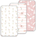 Nap Mat Sheet 47"x24", 3 Pack Pink Floral Baby Crib Sheets Fitted Elastic Corners, Preschool Day Care Rest Mat Cover, Soft Breathable - Compatible with Regalo My Cot, Joovy Travel Cot