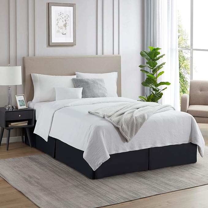 Nestl Black Bed Skirt Queen Size - Queen Bed Skirt 14 Inch Drop - Brushed Microfiber Bed Skirts - Hotel Quality Pleated Bed Skirt - Shrinkage & Fade Resistant