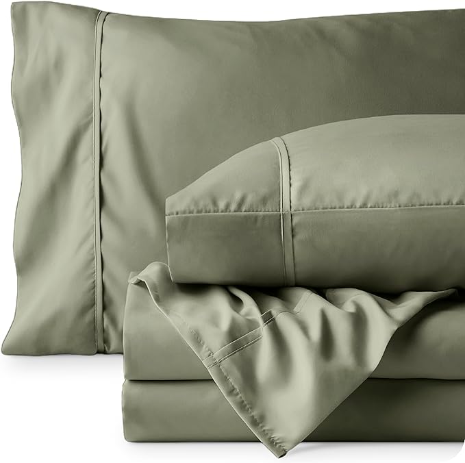 Bare Home Queen Sheet Set - Luxury 1800 Ultra-Soft Microfiber Queen Bed Sheets - Double Brushed - Deep Pockets - Easy Fit - 4 Piece Set - Bedding Sheets & Pillowcases (Queen, Sage)