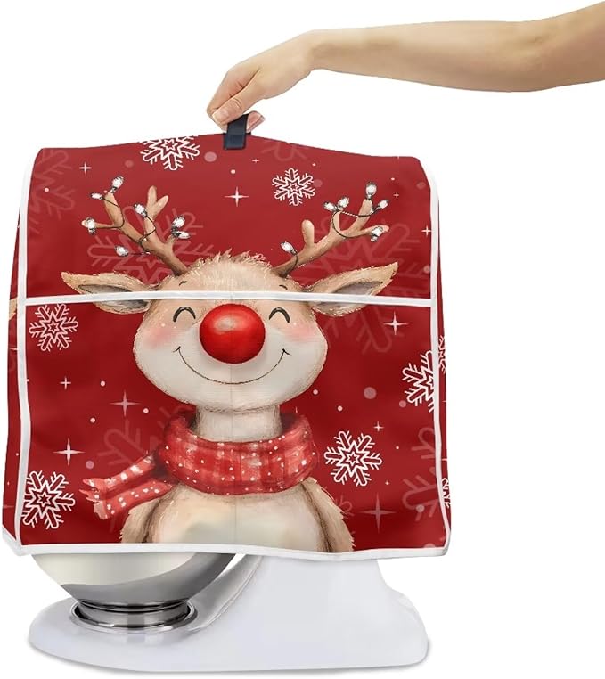 Christmas Reindeer Stand Mixer Cover 4.5-5 Quart Kitchen Mixer Cover Washable Food Processor Protective Covers Dust Protection Insulated Kitchen Appliance Cover Xmas Decor