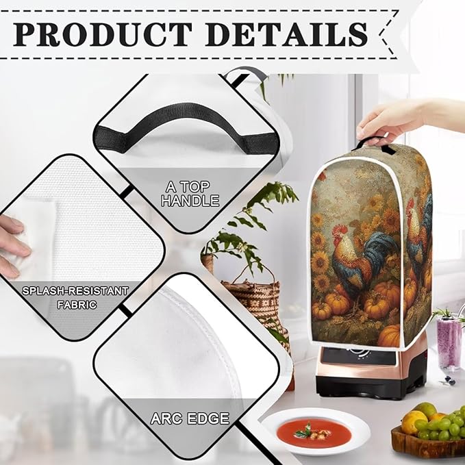 Retro Blender Cover for Kitchen Resistance Food Processor Dust Cover with Handle Easy Clean Coffee Machine Dust Protector Covers for Kitchen Countertop Fall Decoration