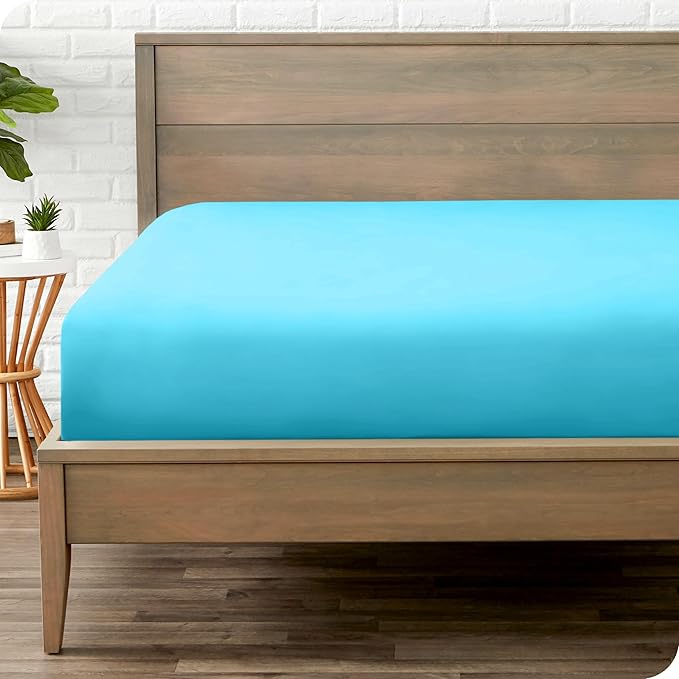 Bare Home Fitted Bottom Sheet Queen Size - Premium 1800 Microfiber - Ultra-Soft Hotel Luxury - Deep Pocket - Durable and Long Lasting (Queen, Aqua)