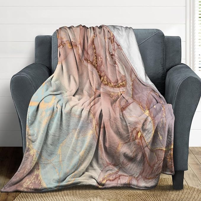 Abstract Marble Blanket, Modern Luxury Baroque Golden Pink Purple Stone Veins Pattern Soft Warm Cozy Plush Flannel Covers for Livingroom Bedroom Couch Chair Camping Travel Home Decor Tapestry 30x40in