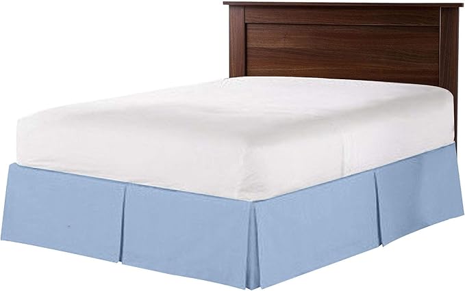 Bed Skirt - 100% Cotton 800 Thread Count Box Pleated Bed Skirt - Luxury Pleated Dust Ruffle, Hotel Quality Modern Bed Skirt, Easy Fit with 12 Inch Tailored Drop, Twin, Light Blue