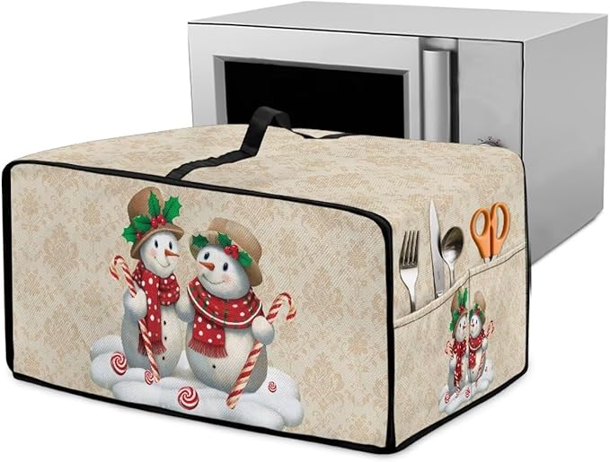 Air Fryer Toaster Oven Dust Cover Protective Microwave Oven Cover Small Appliance Protector Decorations Kitchen Accessories for Christmas, M, Snowman Candy Cane Floral Pattern Beige