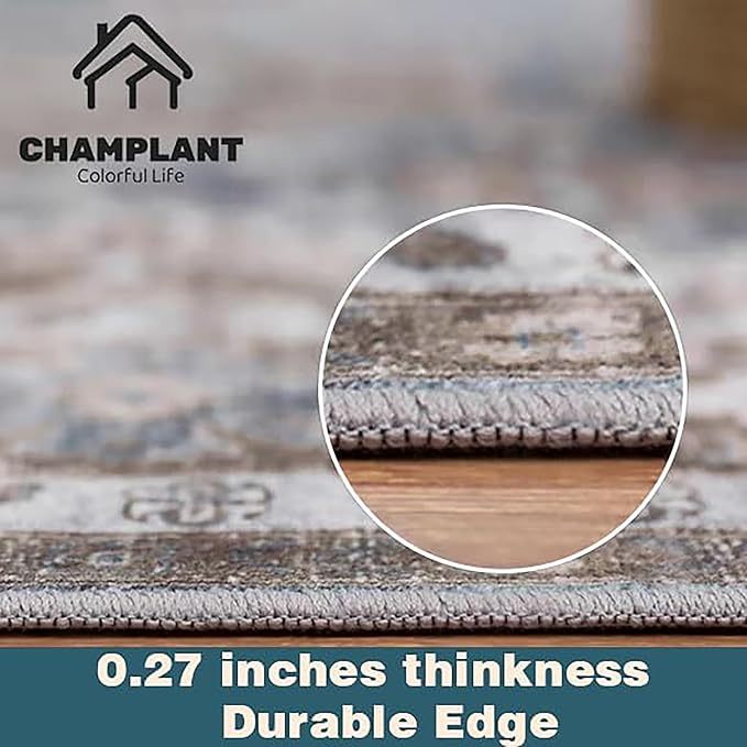 Area Rug 6'x9' Red Khaki Washable Vintage Traditional Floor Cover Thin Retro Kitchen Indoor Distressed Non Slip Carpet Floral Area for Living Room Bedroom Dining Room