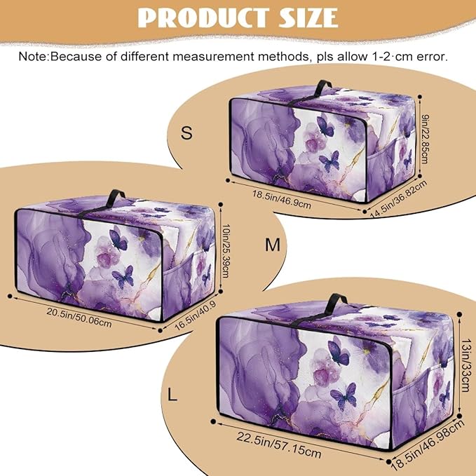 Countertop Microwave Oven Cover with Side Pockets, Dust Protection Small Appliance Toaster Ovens Dust Cover, M, 16.5 x 20.5 x 10 Inches, Violet White Marble Butterfly