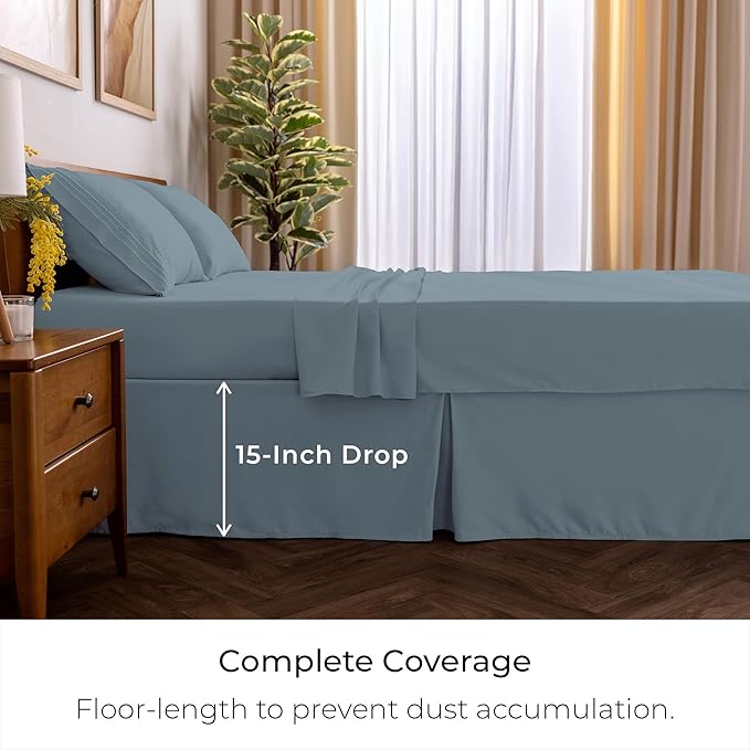 Mellanni Bed Skirt Twin Size - Bed Skirting - 15-Inch Tailored Drop Pleated Dust Ruffle - Hotel Luxury Bedding - Wrinkle, Fade, Stain Resistant - 1 Bedskirt (Twin, Spa Blue)