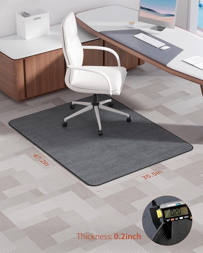 Blvornl Office Chair Mat for Hardwood Floor and Low Pile Carpet, 35.5" x 47.2" Corduroy Surface Desk Rolling Chair Mat for Hard Floors, Heavy Duty Carpeted Floor Protector Rug for Home, Dark Grey