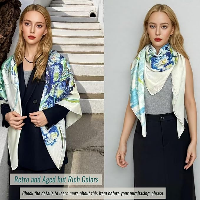 Artist Oil Painting Wraps 51"x51" Cashmere-Soft Art Pashmina Luxury Rolled Hem Women Large Travel Blanket Shawl