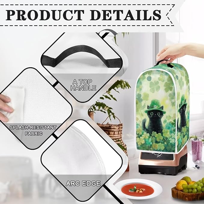 Talayituse Cat Shamrock Print Blender Dust Cover, Fingerprint Protection Cover for Stand Mixer or Coffee Machine, Home Kitchen Appliance Covers for Stain Dust Resistant Supplies St Patrick's Day Decor