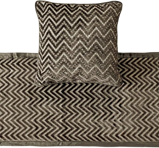 The HomeCentric King Queen Twin Grey Decorative Twin 53"x18" Bed Runner with 2 Pillow Cover, Crystals Bed Scarf on Velvet Fabric - Grey Crystal Chevy