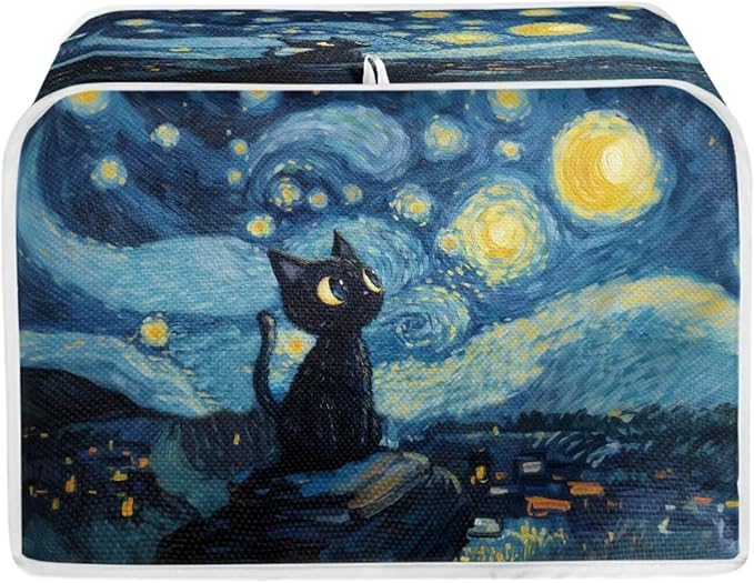 Black Cat Galaxy Toaster Cover 4 Slice Oven Cover Dustproof Kitchen Small Appliance Protector Toaster Dust Covers for Kitchen Counter, M, Blue
