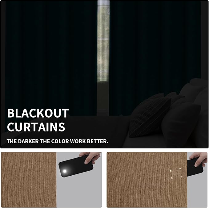 Easy-Going Linen Look Blackout Curtain Grommet Window Curtain Drapes for Bedroom, Living Room Thermal Insulated Room Darkening (2 Panels, 52x63 inch, Brown)