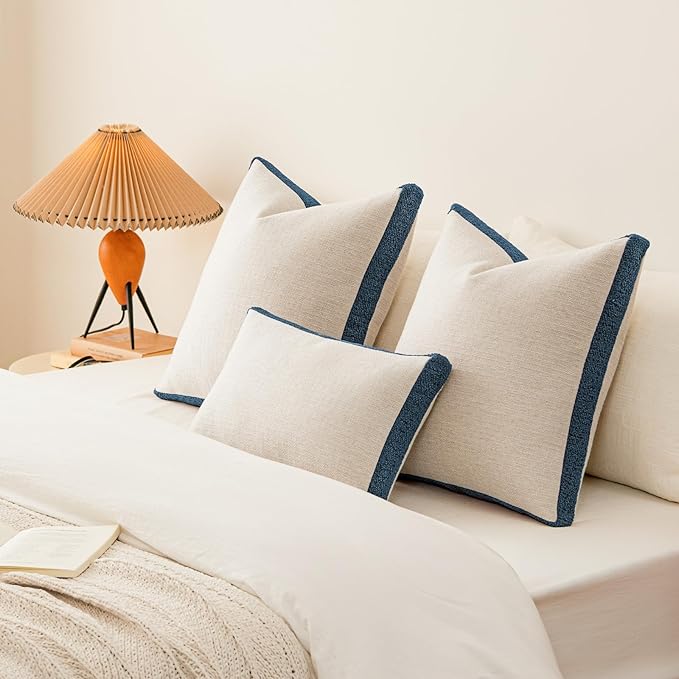a moment Loop Yarn Linen-Like Pillow Cover Natural Soft Decorative Throw Pillow Case Farmhouse 12x20 Inch, Bohemian Textured Cushion Cover for Sofa Bed, Wrinkle-Resistant Home Decor Navy Blue