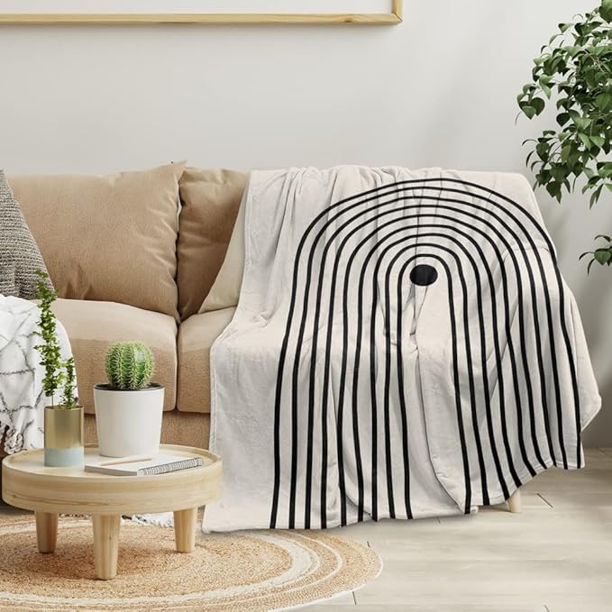 Boho Mid Century Blankets Orange Beige Throws Abstract Modern Aesthetic Bedding Minimalist Sun Leaf Soft Warm Bed Bedding Blankets for Couch Bedroom Sofa Office Cozy Flannel Blanket 50"X60"