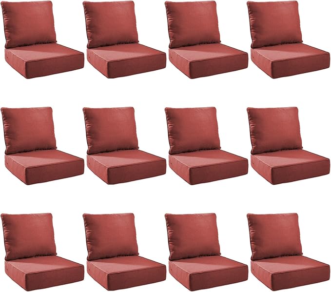 Outdoor Cushion Set for Furniture Patio Furniture, UV Resistant, Water Resistant - 6 Inch Thick Foam Garden Cushions– 24x24 Inch Patio Seat Covers for Chair/Sofa/Couch | Red | 12-Pack |