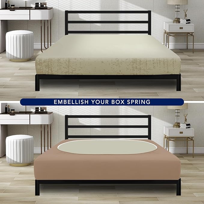 PureFit Stretchy Box Spring Cover King - Elastic Fitted Box Spring Wrap Around 4 Sides, Wrinkle & Fading Resistant Fits King and C-King Size Beds, Camel
