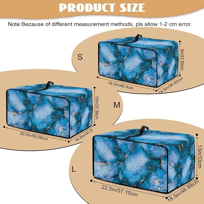 Toaster Oven Dust Cover with Storage Pockets, Dust Protection Smart Oven Cover for Kitchen Countertop Home Decor, S, 14.5 x 18.5 x 9 Inches, Blue Gold Marble