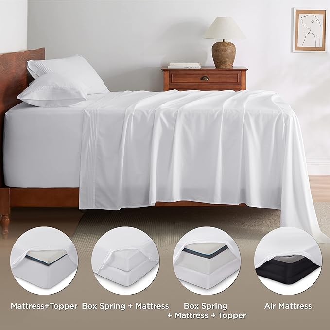 Bedsure Deep Pocket Twin Sheets Set - Fits Mattresses Up to 21 Inches Thick -3 Piece GentleSoft Bed Sheets, Moisture Wicking, Soft & Cooling Bedsheet & Pillowcases, Easy & Secure Fit, White