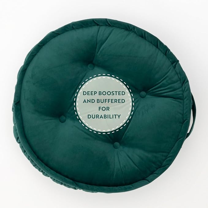 Large Round Floor Cushion, Floor Pillow Thick Floor Seating, Comfortable Supportive, Quilted Soft Booster Seat Pad for Yoga Meditation, Yoga Pillow, Cat and Dog Bed, 56 cm 22 inch, Green