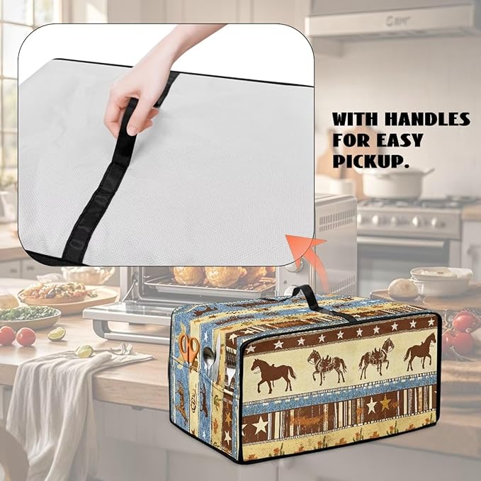 Horse Star Stipe Print Microwave Oven Dust Cover with Storage Bags Microwave Oven Grill Cover Protector Universal Reusable Decor Accessories for Kitchen, M