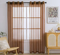 PI Tan Sheer Curtains 84 Inches Length with Rings Top,Lightweight Voile Textured Backdrop for Dinning Room/Living Room 2 Panels (W52XL84, Brown)