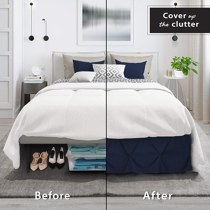 Nestl Navy Blue Twin Bed Skirt - Pinch Pleat, 14" Drop, Premium Microfiber
