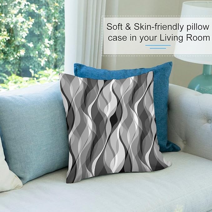Grey Throw Pillow Covers Modern Abstract Black and Grey Striped Decorations for Bedroom Living Room Farmhouse Sofa Pillows Bed Couch 22x22 Inch