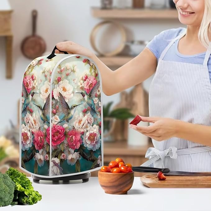 Talayituse Vintage Hummingbird Flower Print Blender Dust Cover, Fingerprint Protection Cover for Stand Mixer or Coffee Machine, Home Kitchen Appliance Covers for Stain Dust Resistant Supplies