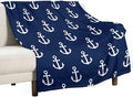 Anchor Blanket Vintage Rustic Ocean Nautical Style Navy Blue White Soft Cozy Lightweight Throw Blanket for Kids Girls Boys Women Men Bedroom Living Room Dorm Chair Sofa Travel 60x80in