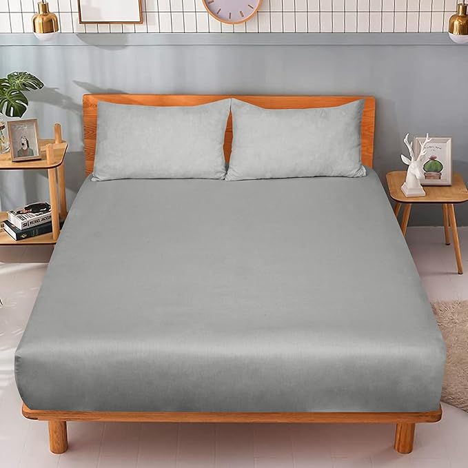 ROYALE LINENS 300 Thread Count 100% Long Staple Combed Cotton Fitted Sheet Twin XL - Super Soft Deep Pocket Bottom Sheet - Fitted Sheets Only - Elastic Sheets (Twin XL, Silver)