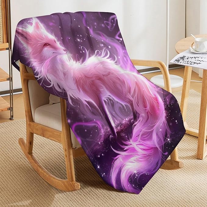 Pink Fox Throw Blanket Fox Blankets Gifts for Couch Sofa Bed Stuff Decor Soft Cozy Lightweight Fleece Flannel Bedding for Lover Men Women Girls Adults 60"x80"