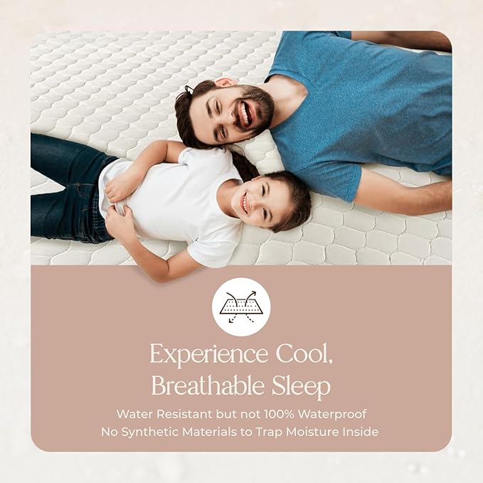 100% Cotton Organic Mattress Pad - Breathable & Cooling Mattress Protector King Size - Premium 300GSM Quilted and Noiseless Machine Washable Organic Mattress Protector (Ivory, King)