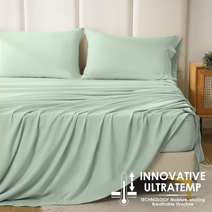 Twin XL Sheet Set - Luxury 3 Piece Silky Soft Breathable Cooling Microfiber Sheets, 16" Deep Pocket Easy Care Wrinkle Free Bedding Sheet and Pillowcase Set, Sage Green