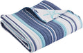 Levtex Home - Camps Bay Quilted Throw - Striped Coastal Pattern in Light Blue and Navy - 50 x 60in. Reversible Cotton Throw Blanket