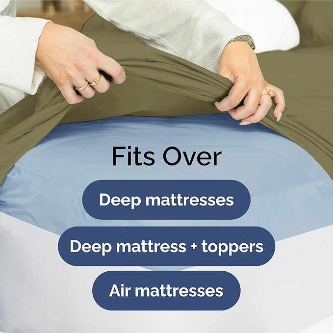 Extra Deep Pocket Twin XL Sheets - 3 Piece Breathable & Cooling Bed Sheets - Hotel Luxury Bed Sheet Set - Soft, Wrinkle Free & Comfy - Easily Fits Extra Deep Mattresses - Deep Pocket Sage Green Sheets