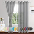 XWZO Grey Sheer Curtains 90 Inches Long for Bedroom, Faux Linen Light Filtering Voile Textured Grommet Window Curtains for Living Room/Office/Kids Room with Tiebacks, W52 x L90, Set of 2 Panels,Adult