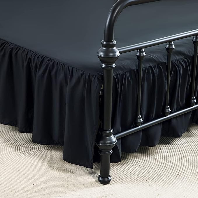 Bed Skirts King Size 14 Inch Ruffled Bed Skirt with Split Corners, 14 Inch Drop Dust Ruffle Bed Skirt with Platform, Black