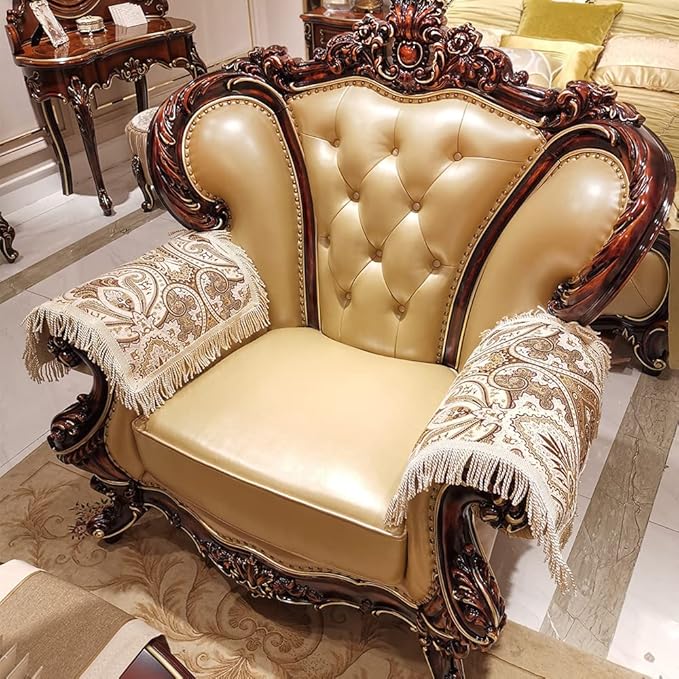 LUFEIJIASHI Luxury Couch Arm Covers,Washable Armrest Covers for Sofa,Anti Slip Recliner Chair Arm Covers Protectors for Leather Sofa Arm Cover Set of 2 (FLKF-Beige)