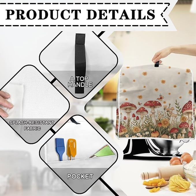 Mushroom Mixer Cover Compatible for 6-8 Quart Kitchen Mixer Modern Kitchen Appliance Dust Cover with Top Handle and Accessories Pocket, Home Decor 2025