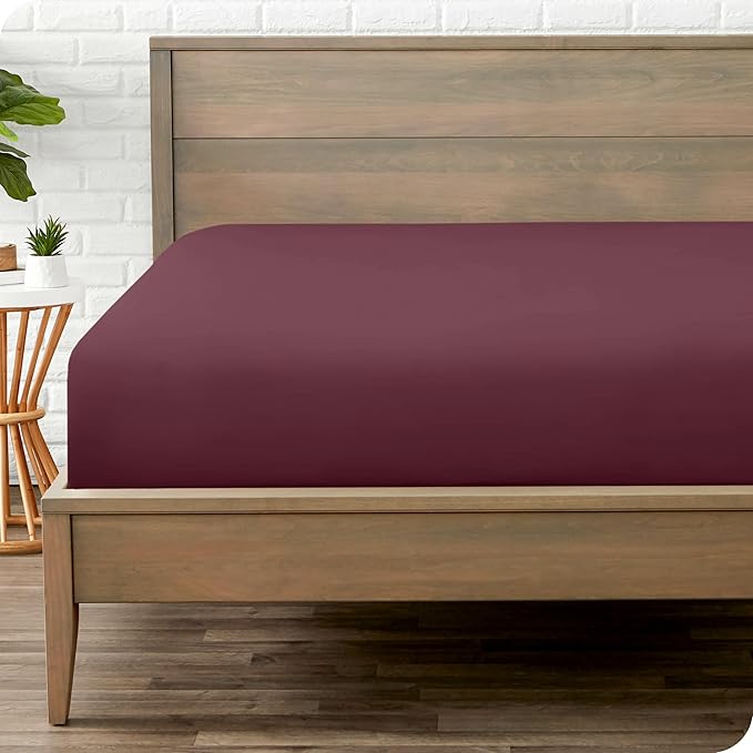 Bare Home Fitted Bottom Sheet Full Size - Premium 1800 Microfiber - Ultra-Soft Hotel Luxury - Deep Pocket - Durable and Long Lasting - Fitted Sheet (Full, Burgundy)