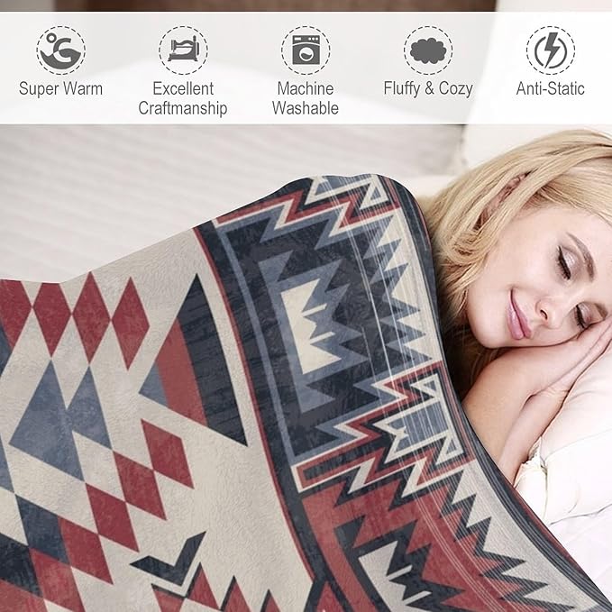Southwest Blanket, Tribal Indian Throw Blanket Red Black Aztec Ethnic Geometric Print Blanket for Couch Bed Sofa Cover Throw Home Decor 40"x50"